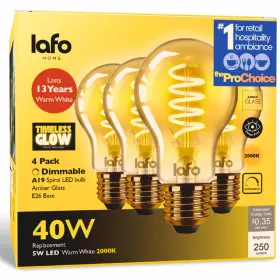 Tgsa19 Lafohome Timelessglow 4 Pack Dimmable A19 Led Filament Bulb 5w 40w Equivalent Warm Amb