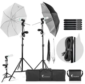Agg2332 Limo Studio Portable Continuous Photo/video Lighting Kit 3 Lights With Tripods 4 Umbrellas