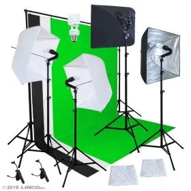 Linco 755746521820 Studio Lighting Light Video Photo Softbox Photography Kit Backdrop Muslin