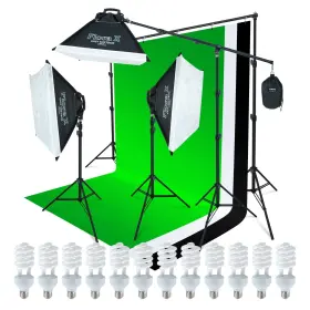 Linco 755746523886 Lincostore 2000 Watt Photo Studio Lighting Kit With 3 Color Muslin Back