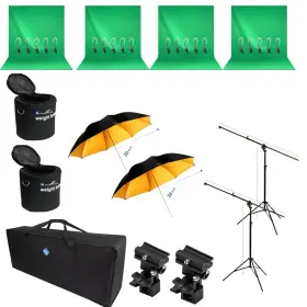 Lk336 Linco Complete Photo Studio Set - Green Backdrops Lighting Umbrellas And Stands