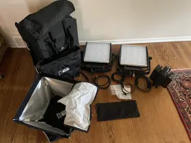 935-1023 Litepanels 2x Astra 1x1 Bi-color Led Light Panel 105w/transport Case/battteries