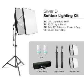 Ls Photography 686894809686 24 Inch X16 Rectangle Lighting Kit Black Silver Gold Led Cfl Bulb Bundle F
