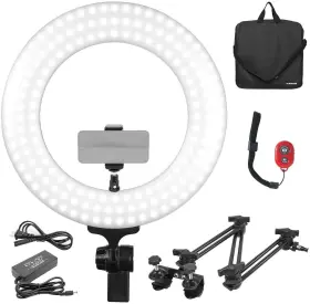 Ebml1435 Ls Photography A Dimmable Dual Color Led 14 Inch Ring Light Extendable Mounting Clamp Arm Stand