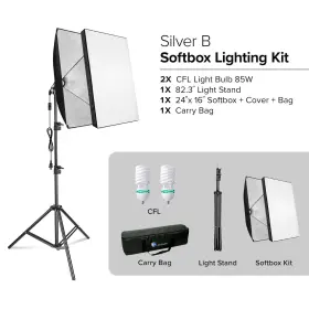 Ebpl1667 Ls Photography 24 Inch X16 Rectangle Softbox Lighting Kit Black Silver Gold Led Cfl Bundle B