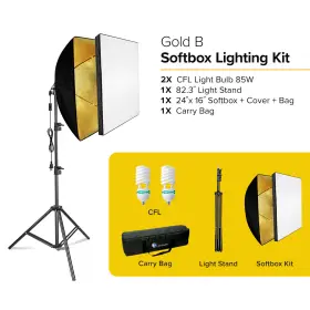 Ebpl1669 Ls Photography 24 Inch X16 Rectangle Softbox Lighting Kit Black Silver Gold Led Cfl Bundle D