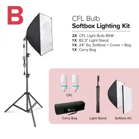 Ebpl1671 Ls Photography 20 Inch X20 Black Silver Softbox Lighting Kit Led Cfl Carry Bag Bundle B
