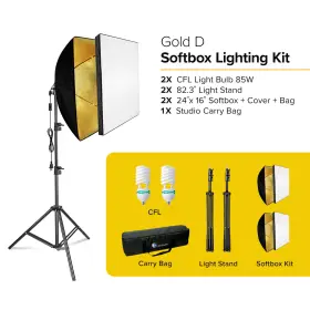 Ebpl1701 Ls Photography 24 Inch X16 Rectangle Softbox Lighting Kit Black Silver Gold Led Cfl Bundle H