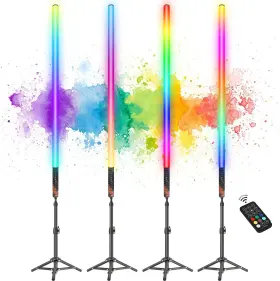 4x-mood1 Luxceo 4pack Rgb Tube Light Bar With Stand Battery Powered Led Video