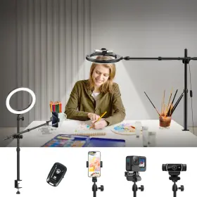 Luxsure 800689631393 Ring Light For Desk 10 Inch Led Stand Overhead Camera/phone Mount