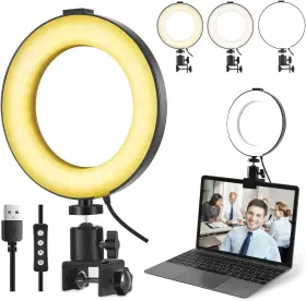 Mactrem 445002182195 Video Conference Lighting Kit Ring Light Clip On Laptop Monitor 6 Inch Dimmable Le