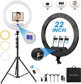 M-1401 Mactrem 22ftft Ring Light With 75ftft Tripod Stand Led Display/2 Usb Ports/6500k Dimmable