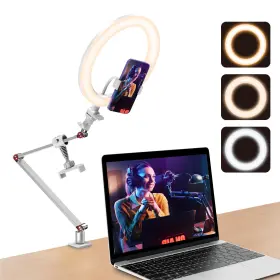 Fl20-wh Miao Lab Usb 10ft Ring Light For Desk With Stand And Phone Holder Over