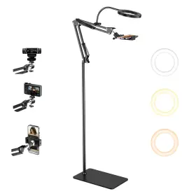 Mionondi 795847435176 Floor Overhead Phone Mount With Ring Light Led Selfie Tripod Sta