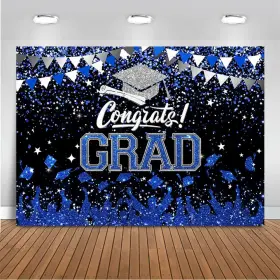 Zr-kk0881 Mocsicka Graduation Party Decorations 2026 Congrats Grad Backdrop 8x6ft Blue