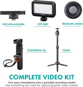 Movo 817711021282 V8 Huge Vlogging Kit For Iphone With Tripod Grip Microphones Led Lights #2