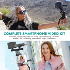 Movo 817711021282 V8 Huge Vlogging Kit For Iphone With Tripod Grip Microphones Led Lights #3