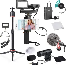 Movo 817711021282 V8 Huge Vlogging Kit For Iphone With Tripod Grip Microphones Led Lights