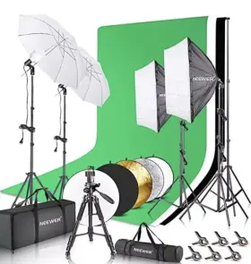10096054 Neewer Complete Photography Lighting Kit With 8.5ft X 10ft Background Support System