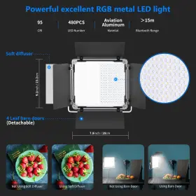 10096685 Neewer 2 Pack 480 Rgb Led Light With App Control Photography Video Lighting Kit #2