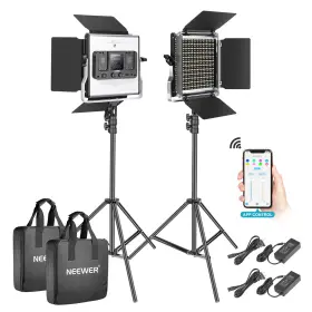 10099082 Neewer 2 Packs 528 Led Dimmable Bi-color Video Light With Lcd Screen/light Stand
