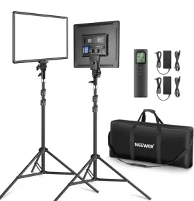 10100658 Neewer 18 Inch Led Video Light Dimmable Bi-color Panel Lighting Kit With Remote