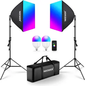 24ftftrgb Neewer 10102472 Nk800-2 Pack Softbox Lighting Kit With App Control And 9 Effect Modes