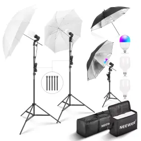 10103701 Neewer 400w Photography Lighting Kit Incandescent Equivalent Studio 2 Bl