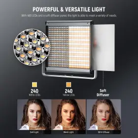 66600538 Neewer 2 Packs Dimmable Bi-color 480 Led Video Light And Stand Lighting Kit #3