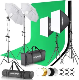 66605305 Neewer Complete Photography Lighting Kit With 8.5ft X 10ft Background Support System