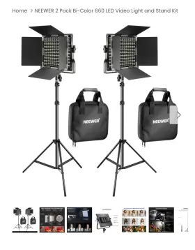 900898291 Neewer 2 Pack Bi Color 660 Led Video Light And Stand Kit 3200-5600k Cri 96