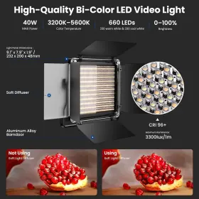 90100333 Neewer 2 Pack Bi Color 660 Led Video Light And Stand Kit With U Bracket Barndoor #2