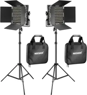 90100333 Neewer 2 Pack Bi Color 660 Led Video Light And Stand Kit With U Bracket Barndoor