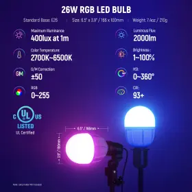 90101048 Neewer T100c 26w Fcc/ic/ul Certified E26 App Control Rgb Led Light Bulb 2 Packs #2