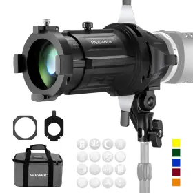 Ls-48 Neewer 921268813383 Spotlight Snoot With 16 Gobos And 5 Gels Adjustable Focus