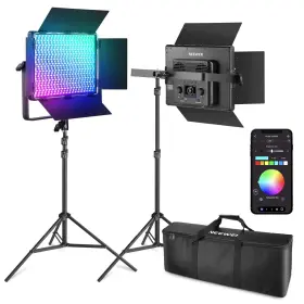 Pl60c Neewer 2 Pack Rgb Led Panel Video Light Kit With 6.6ft/2m Spring Cushion