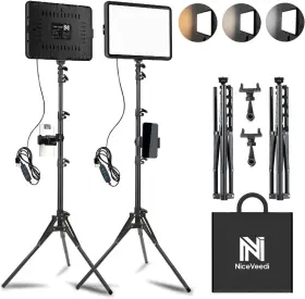 Nv-15wht Niceveedi 2-pack Led Video Light Kit Studio 2800-6500k Dimmable Photogra