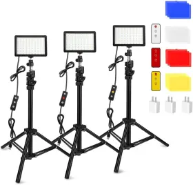 Obeamiu 711181499742 3 Packs 70 Led Video Light With Adjustable Tripod Stand/color Filters 5