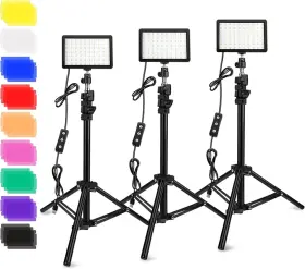 Obeamiu 744110842623 3 Packs 70 Led Video Light With Adjustable Tripod Stand/color Filters 5600k Us