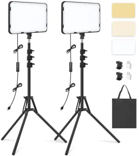 Obeamiu 762704323068 2 Pack Led Video Light With 63ftft Tripod Stand 2500-8500k Dimmable Ph
