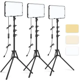 Obeamiu 762704323150 3 Pack Led Video Light With 70ftft Extendable Tripod Stand 2500-8500k Photogra