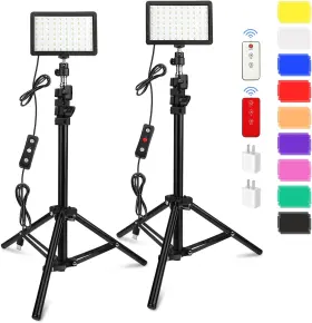 Sfns1201 Obeamiu 2 Pack 70 Led Video Light With Tripod Stand/color Filters/remote Control/usb