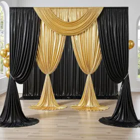 Party Village 646414171211 20x10ft Black Sequin Backdrop Curtain - 4 Panels 5ft W X 10ft H Wrinkle Fre
