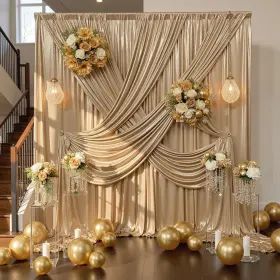 Party Village 646414173734 30x10ft Rich Dark Champagne Sequin Backdrop Curtain - 6 Panels 5ft W X 10ft H