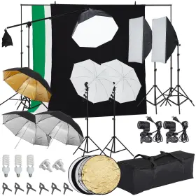 Pioneerworks 196336562821 Photography Lighting Kit With Backdrops 8.5ftx10ft Backdrop Stand 5 Tripod