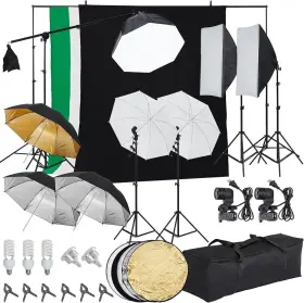 Pioneerworks 805111211529 Photography Studio Lighting Softbox Photo Light Muslin Backdrop Stand Kit New