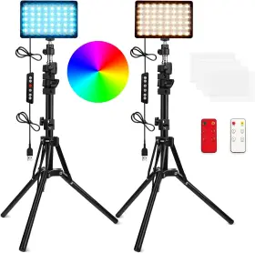 Q-rgb-2dxiankong-1.6m Qeuooiy 2 Packs Rgb Led Video Light With Adjustable Tripod Stand/white Filters Dimma