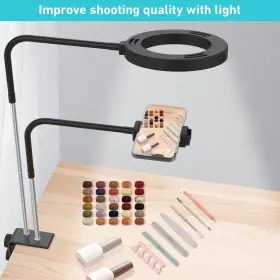 Rafoda 791126977146 Overhead Tripod With Ring Light Desk Camera Mount Flexible Arm Bendabl #3