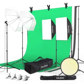 Raleno 810112231410 Photography Lighting Kit 8.5 X 10 Ft Backdrop Stand With Green Screen Softb