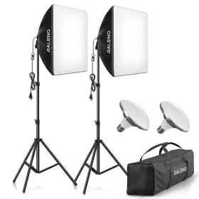 Raleno 973900312044 Softbox Lighting Kit 20x20-inch Photography With Led Bulbs 60w